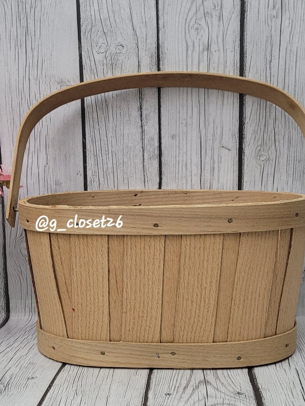 Wooden Market Basket with Handle - Natural Tan
